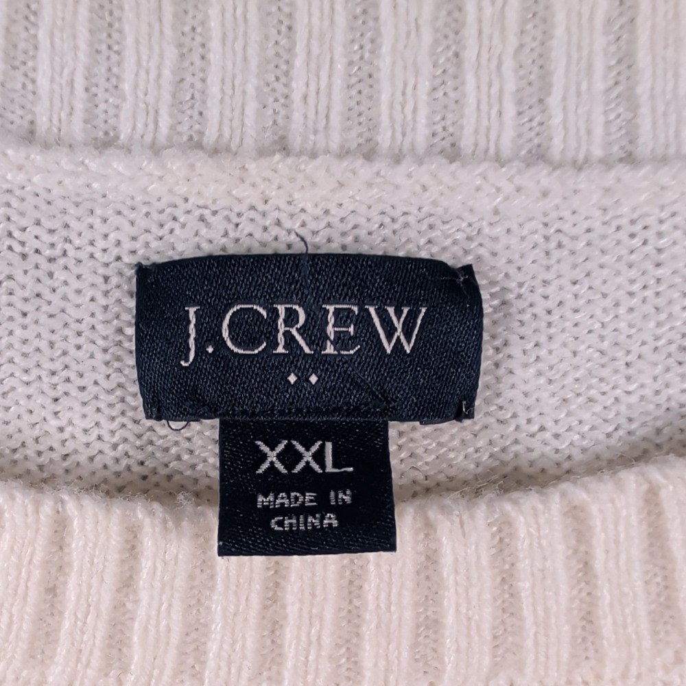 J. Crew Womens Ivory Crew Neck Chunky Wool Knit Sweater XXL Preppy Fisherman EUC - Picture 4 of 9